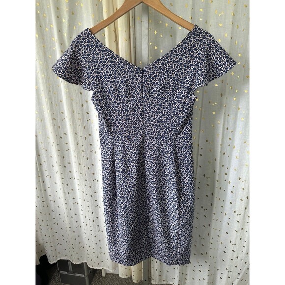 Lark & Ro Women's Ditsy Floral Flutter Cap Sleeve Double V Neck Sheath Dress 4 - Picture 7 of 10